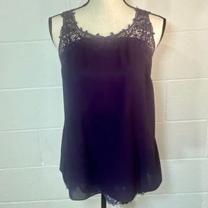 Truly Poppy Eggplant Purple Lacy Underlay Sleeveless Top